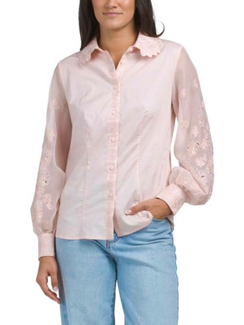 NWT ELIE TAHARI EMBROIDERED BLOUSE, PINK, SMALL